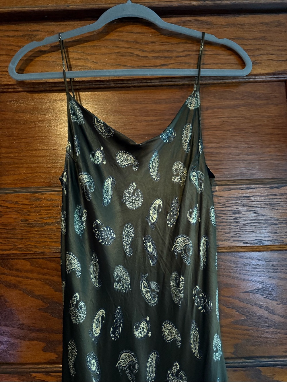 VINTAGE Paisley Maxi Slip Dress Boho Statement Bias Cut Flowy Spaghetti Strap L - Picture 2 of 10